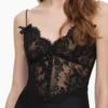 Black Satin Lace Midi Dress