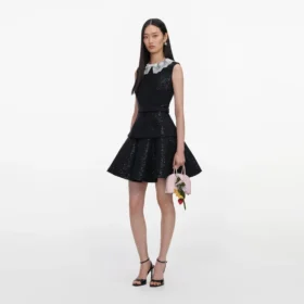 Black Sequin Boucle Mini Dress