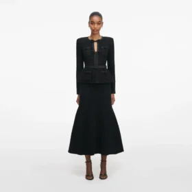 Black Sequin Knit Tailored Midi Dress