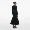 Black Sequin Knit Tailored Midi Dress