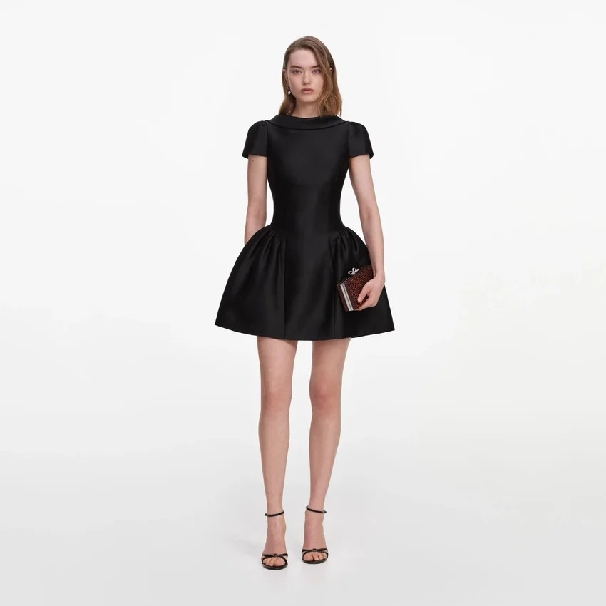Black Taffeta Collared Mini Dress Black Taffeta Collared Mini Dress