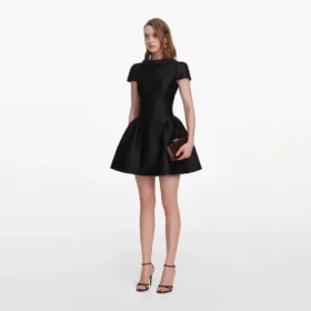 Black Taffeta Collared Mini Dress