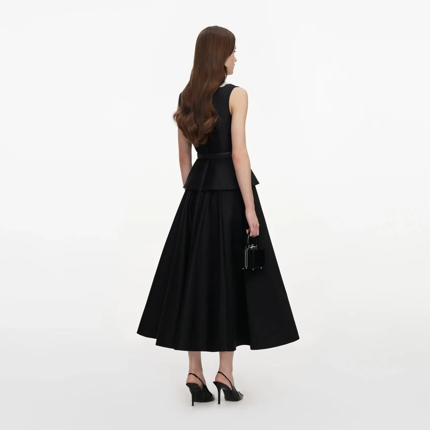 Black Taffeta Peplum Midi Dress Black Taffeta Peplum Midi Dress