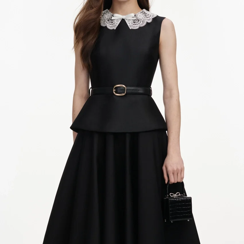 Black Taffeta Peplum Midi Dress Black Taffeta Peplum Midi Dress