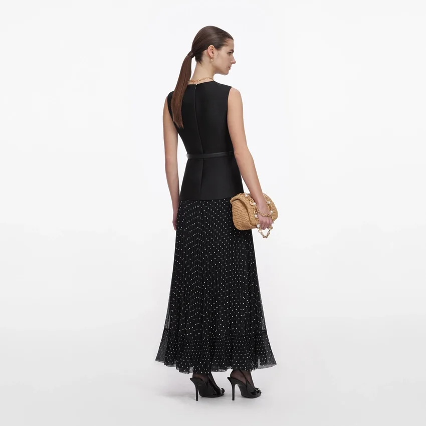 Black Taffeta Polka Dot Midi Dress Black Taffeta Polka Dot Midi Dress