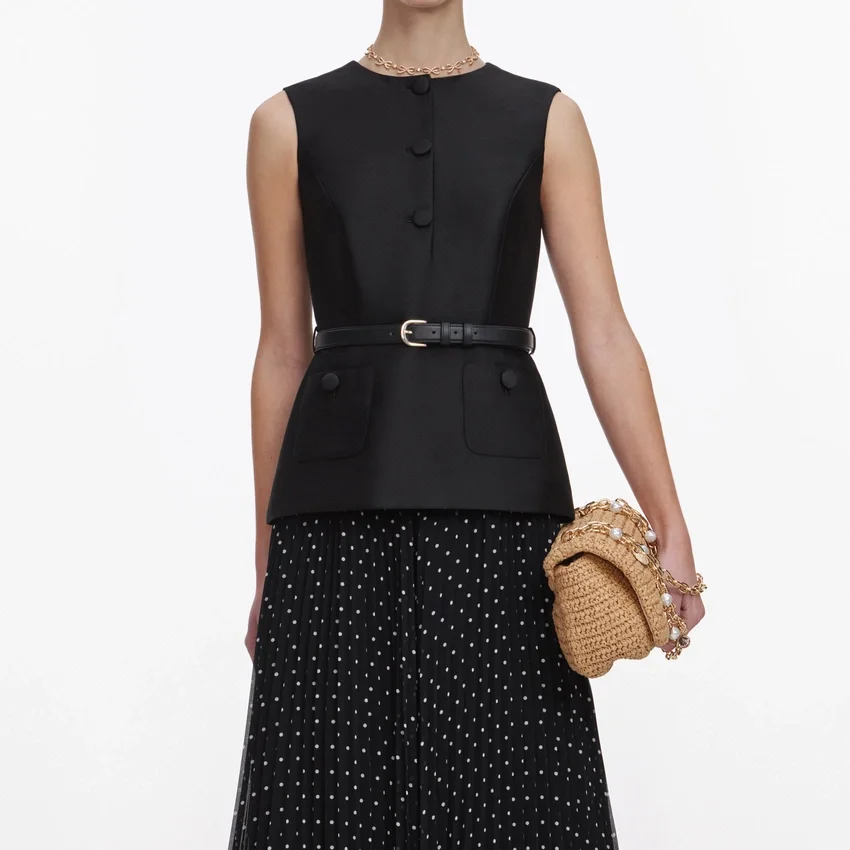 Black Taffeta Polka Dot Midi Dress Black Taffeta Polka Dot Midi Dress