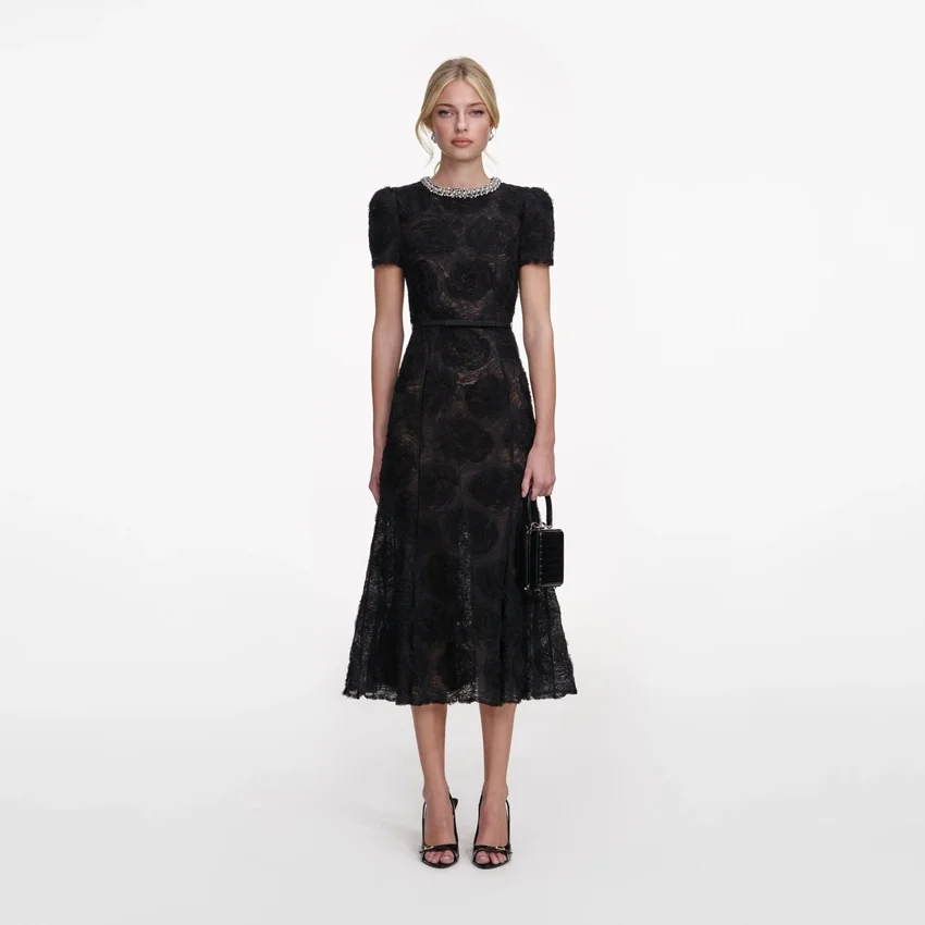 Black Tulle Lace Midi Dress Black Tulle Lace Midi Dress