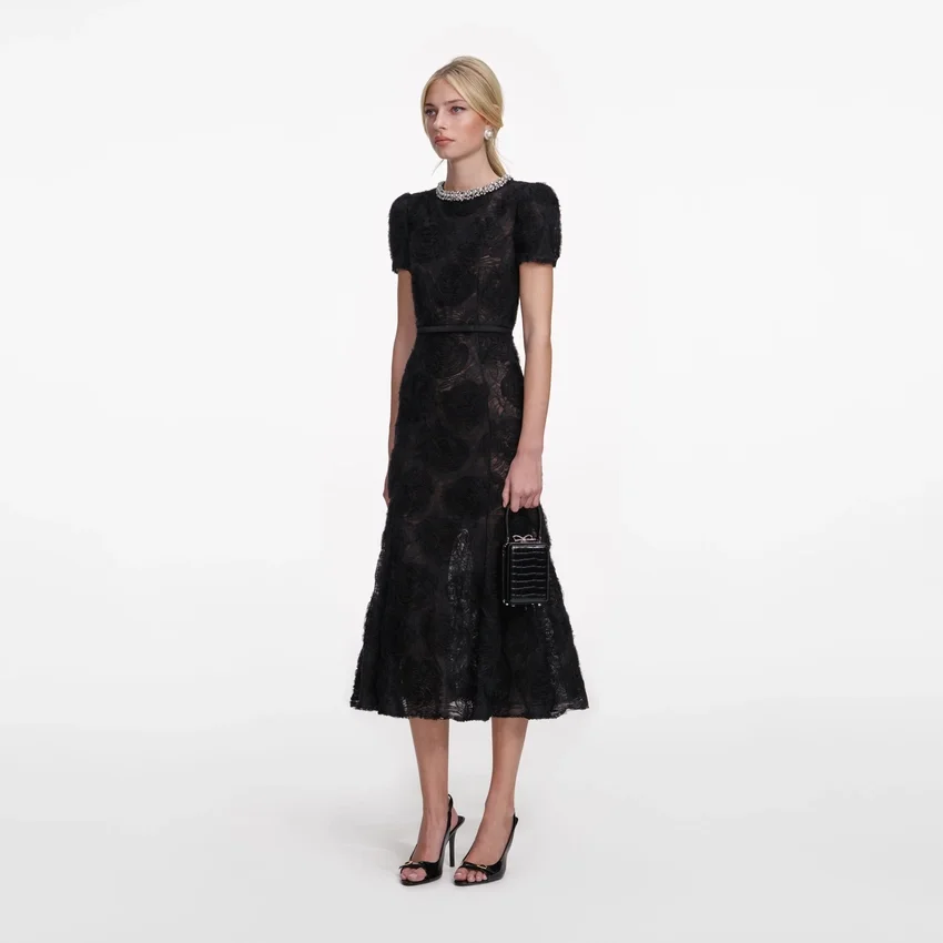 Black Tulle Lace Midi Dress Black Tulle Lace Midi Dress