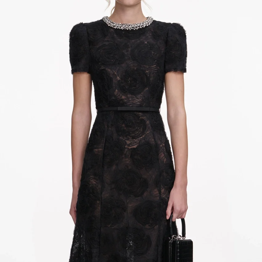 Black Tulle Lace Midi Dress Black Tulle Lace Midi Dress