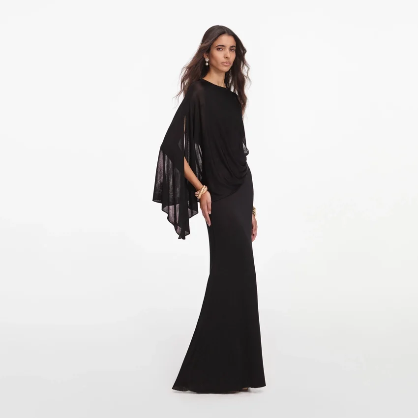 Black Viscose Knit One Shoulder Maxi Dress Black Viscose Knit One Shoulder Maxi Dress