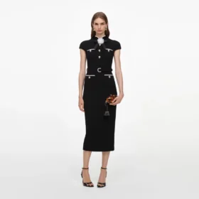 Black Wool Crepe Midi Dress