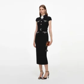 Black Wool Crepe Midi Dress