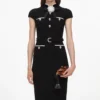 Black Wool Crepe Midi Dress