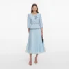 Blue 3D Flower Chiffon Midi Dress Blue 3D Flower Chiffon Midi Dress