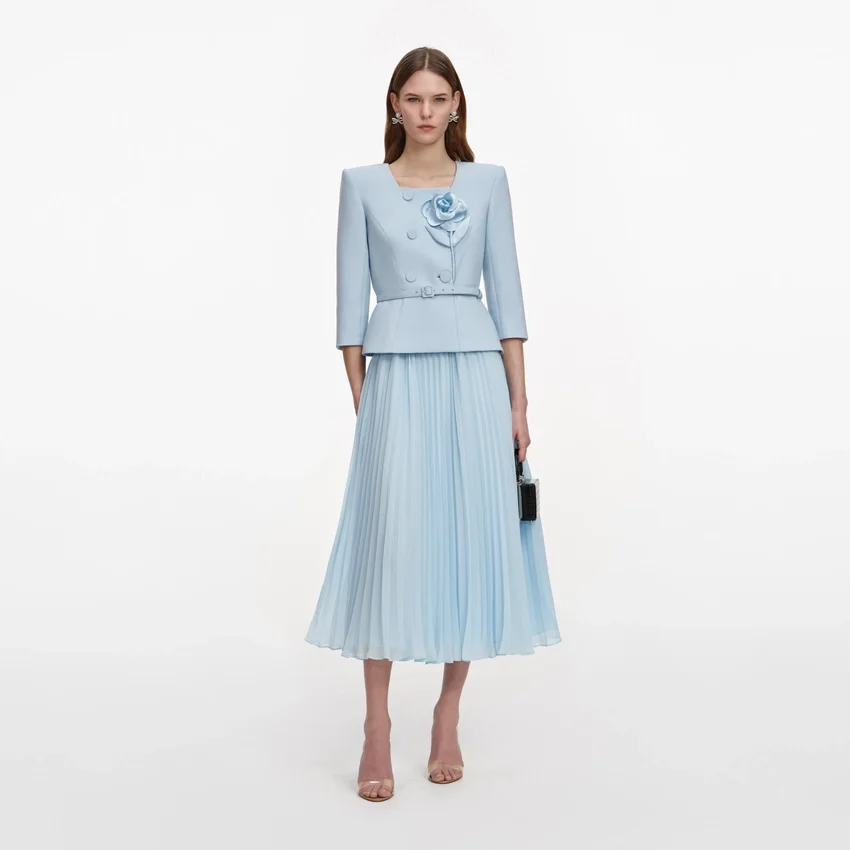 Blue 3D Flower Chiffon Midi Dress Blue 3D Flower Chiffon Midi Dress