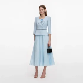 Blue 3D Flower Chiffon Midi Dress