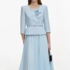 Blue 3D Flower Chiffon Midi Dress Blue 3D Flower Chiffon Midi Dress