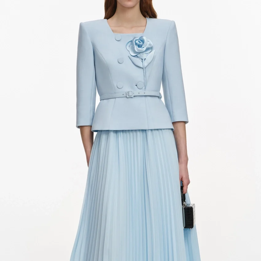 Blue 3D Flower Chiffon Midi Dress Blue 3D Flower Chiffon Midi Dress