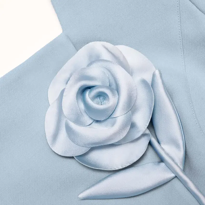 Blue 3D Flower Chiffon Midi Dress Blue 3D Flower Chiffon Midi Dress