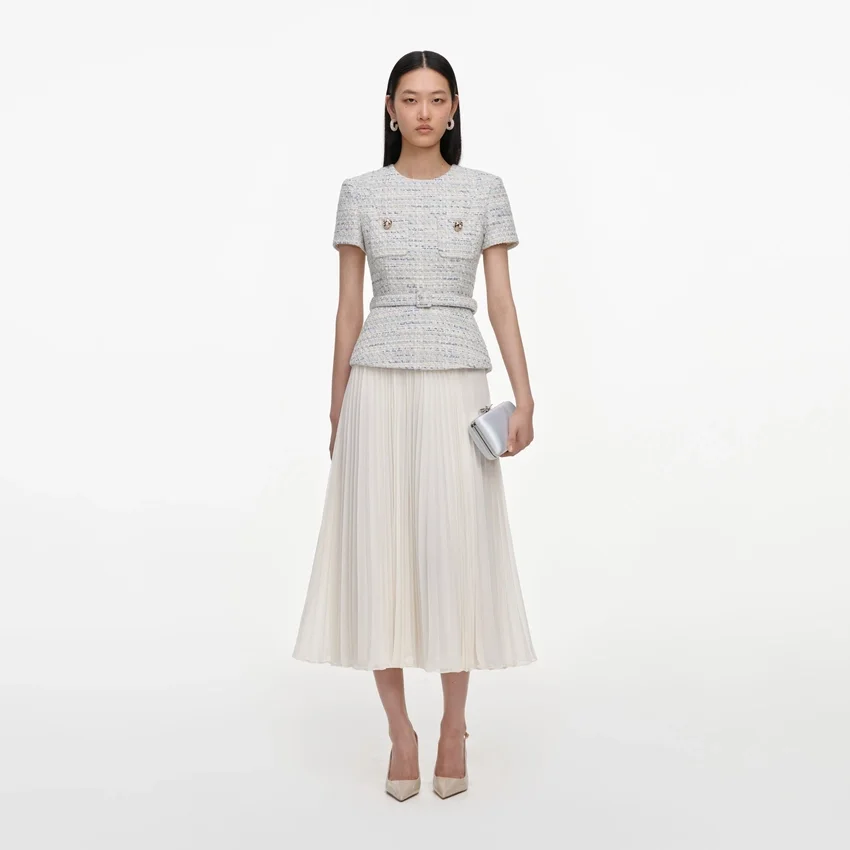 Blue Boucle Chiffon Midi Dress Blue Boucle Chiffon Midi Dress