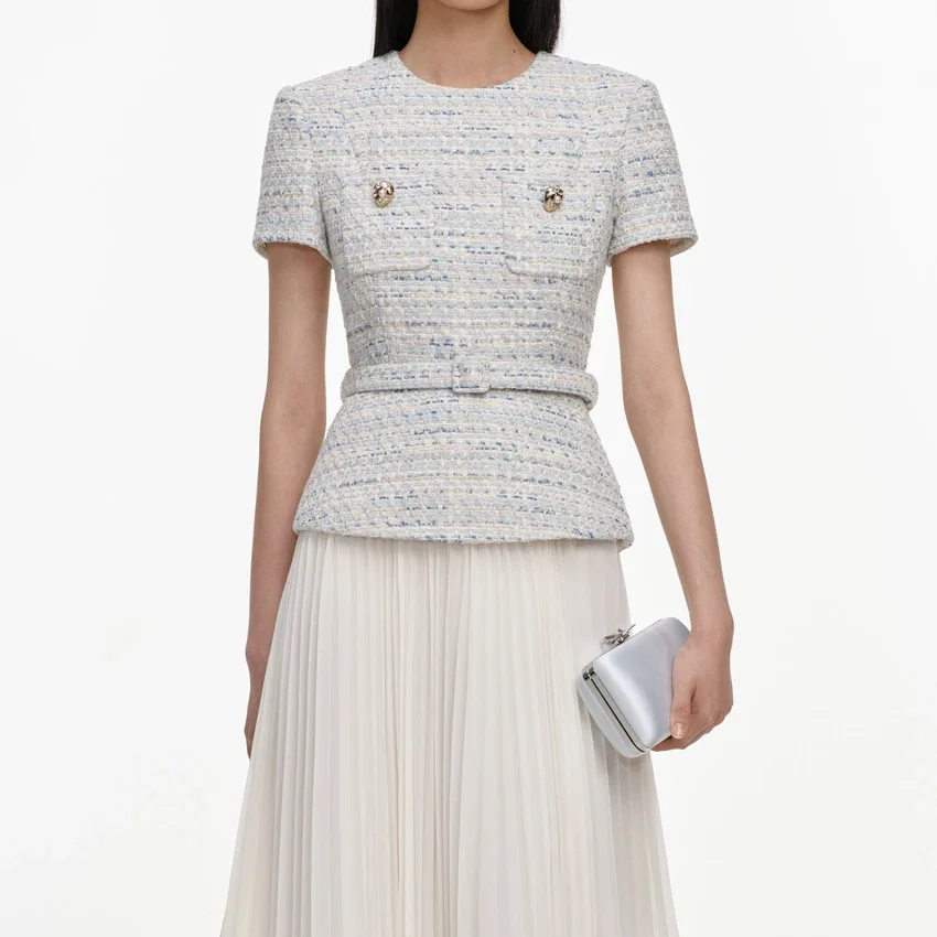 Blue Boucle Chiffon Midi Dress Blue Boucle Chiffon Midi Dress
