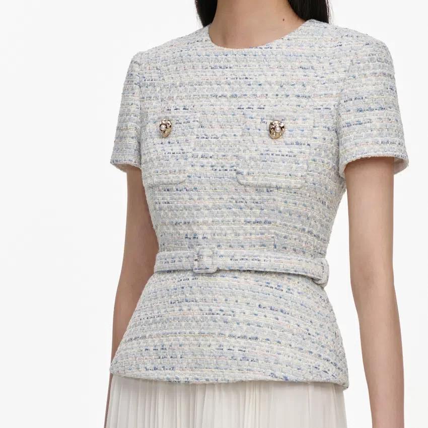 Blue Boucle Chiffon Midi Dress Blue Boucle Chiffon Midi Dress