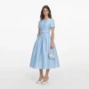 Blue Button Front Taffeta Midi Dress Blue Button Front Taffeta Midi Dress