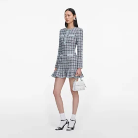 Blue Check Knit Mini Dress