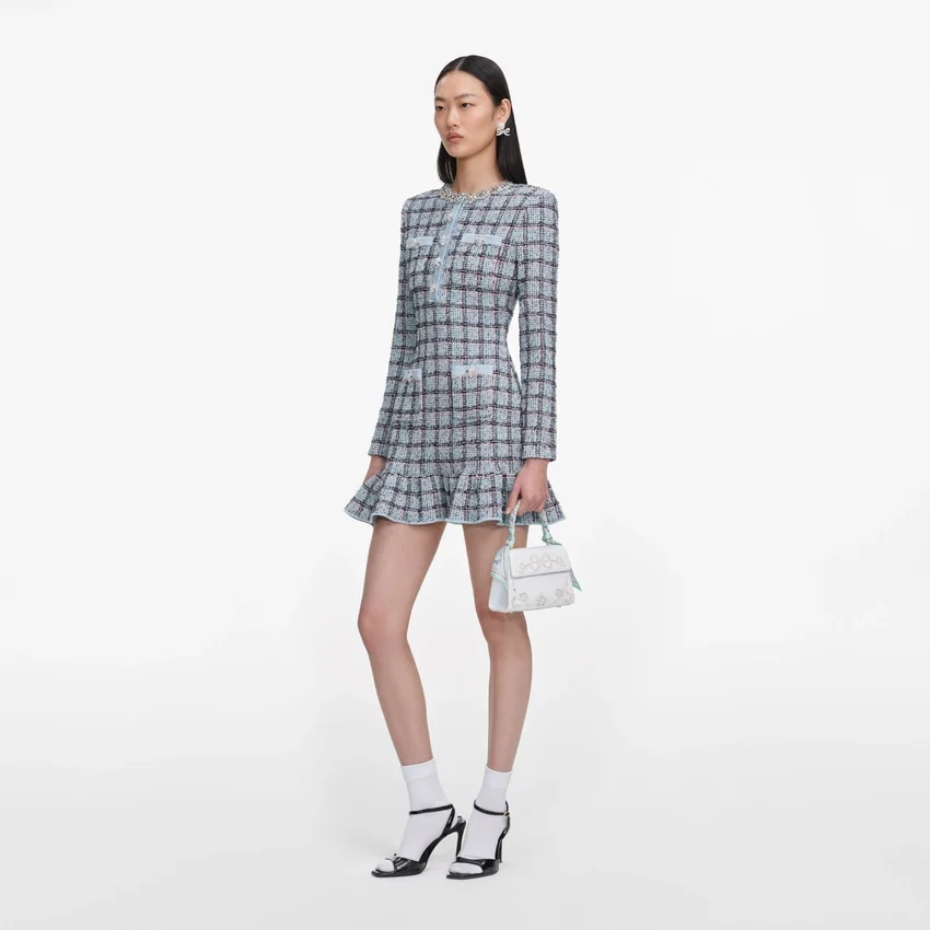 Blue Check Knit Mini Dress Blue Check Knit Mini Dress