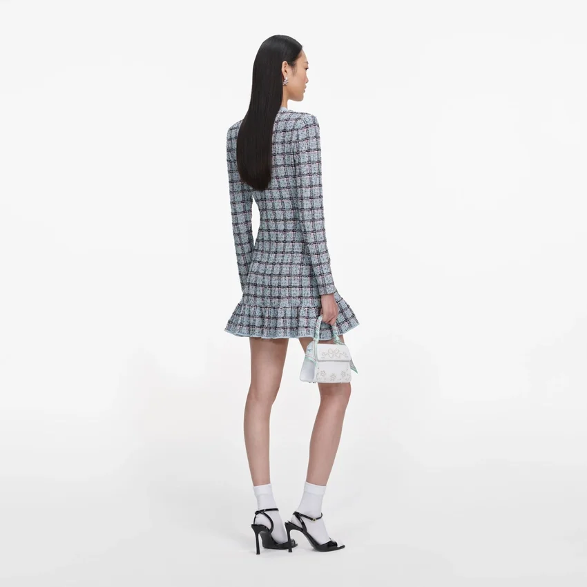 Blue Check Knit Mini Dress Blue Check Knit Mini Dress