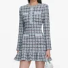 Blue Check Knit Mini Dress Blue Check Knit Mini Dress