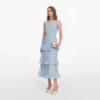 Blue Chiffon Lace Tiered Midi Dress Blue Chiffon Lace Tiered Midi Dress