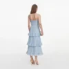 Blue Chiffon Lace Tiered Midi Dress Blue Chiffon Lace Tiered Midi Dress