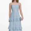 Blue Chiffon Lace Tiered Midi Dress Blue Chiffon Lace Tiered Midi Dress