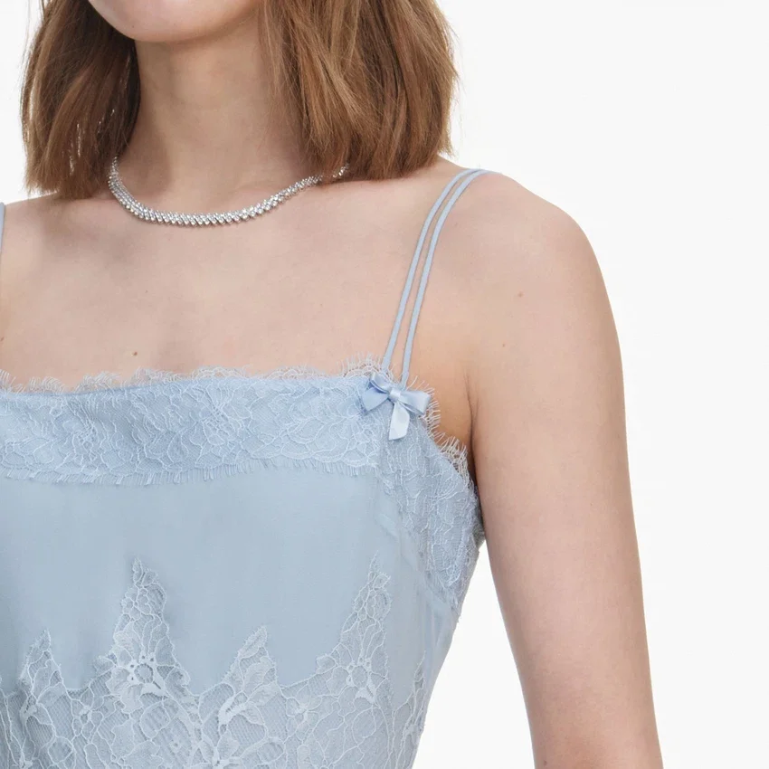 Blue Chiffon Lace Tiered Midi Dress Blue Chiffon Lace Tiered Midi Dress