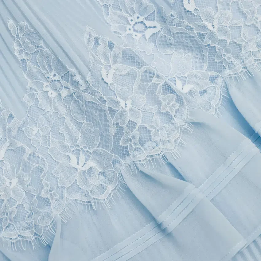 Blue Chiffon Lace Tiered Midi Dress Blue Chiffon Lace Tiered Midi Dress