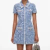 Blue Collared Textured Denim Mini Dress Blue Collared Textured Denim Mini Dress