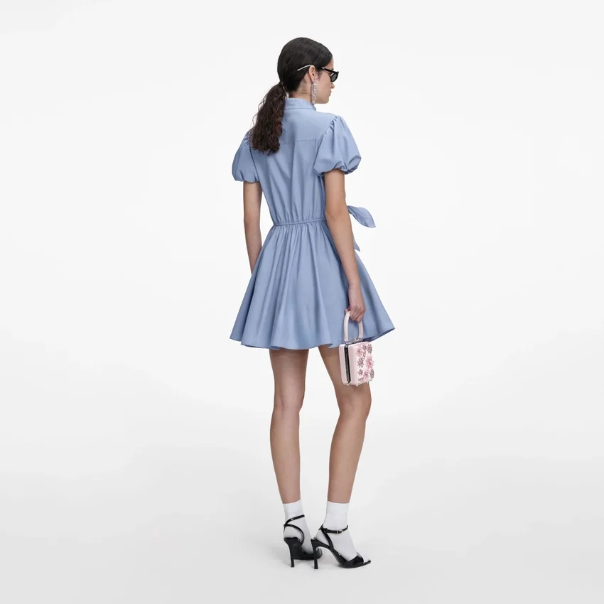 Blue Cotton Drape Mini Dress Blue Cotton Drape Mini Dress