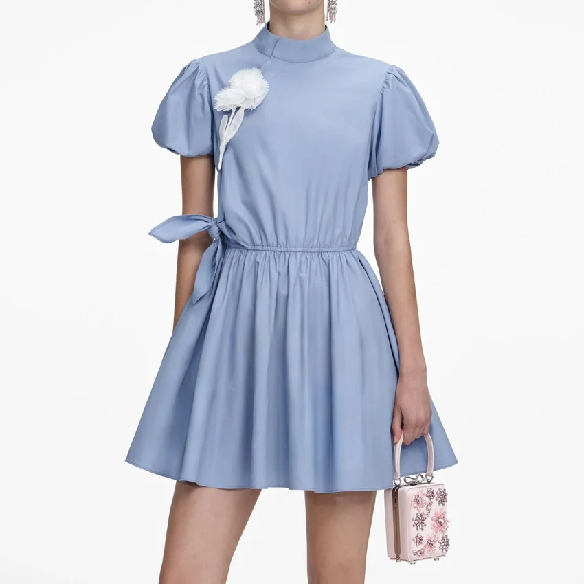 Blue Cotton Drape Mini Dress Blue Cotton Drape Mini Dress