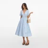 Blue Cotton Embroidered Midi Dress Blue Cotton Embroidered Midi Dress