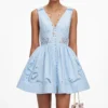 Blue Cotton Embroidered Mini Dress Blue Cotton Embroidered Mini Dress