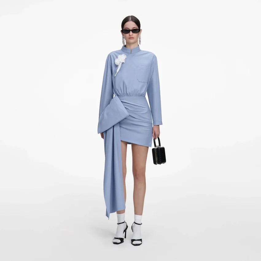 Blue Cotton Tie Side Mini Dress Blue Cotton Tie Side Mini Dress