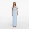 Blue Crepe Embellished Bow Maxi Dress Blue Crepe Embellished Bow Maxi Dress