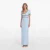 Blue Crepe Embellished Bow Maxi Dress Blue Crepe Embellished Bow Maxi Dress