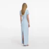 Blue Crepe Embellished Bow Maxi Dress Blue Crepe Embellished Bow Maxi Dress