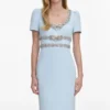 Blue Crepe Embellished Bow Maxi Dress Blue Crepe Embellished Bow Maxi Dress