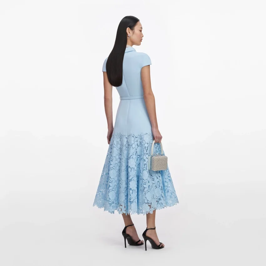 Blue Crepe Lace Midi Dress Blue Crepe Lace Midi Dress