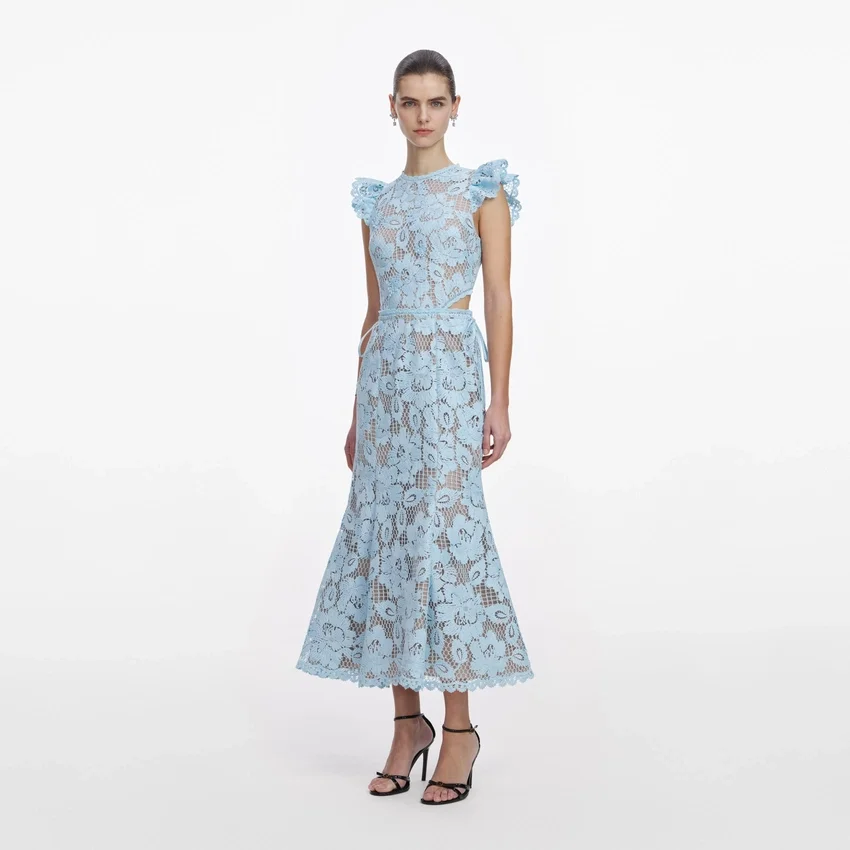 Blue Crochet Lace Midi Dress Blue Crochet Lace Midi Dress