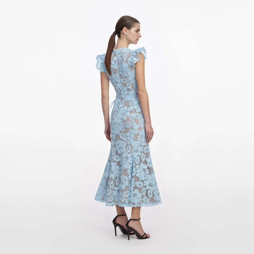 Blue Crochet Lace Midi Dress Blue Crochet Lace Midi Dress