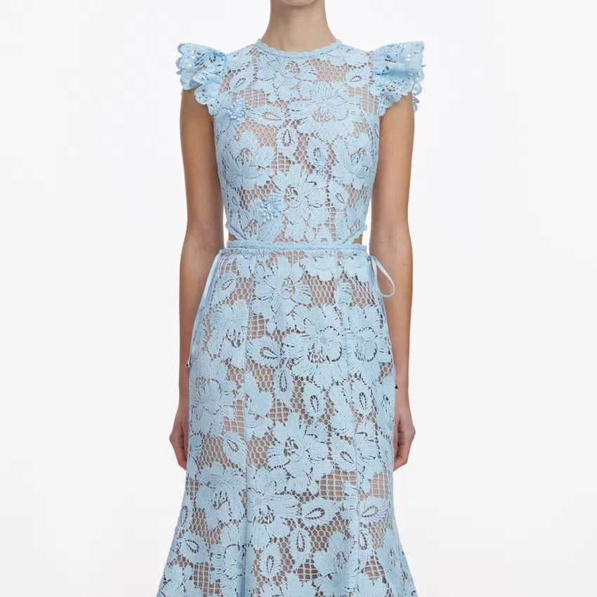 Blue Crochet Lace Midi Dress Blue Crochet Lace Midi Dress